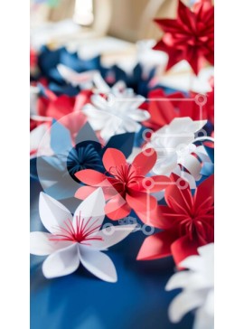 Intra Συλλεκτικό Ξύλινο Παζλ Plywood  4mm - Διακόσμηση τραπεζιού με κόκκινα, λευκά και μπλε χάρτινα λουλούδια για τις 4 Ιουλίου Σε Ξύλινο Κουτί - Διαστάσεις Puzzle: 10x10 cm – 25 κομμάτια