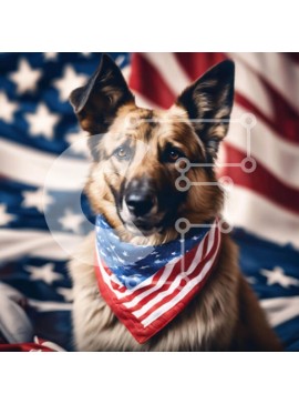 Intra Συλλεκτικό Ξύλινο Παζλ Plywood  4mm - Γερμανικός Ποιμενικός Σκύλος που γιορτάζει την 4η Ιουλίου Σε Ξύλινο Κουτί - Διαστάσεις: 10x10 cm – 25 κομμάτια