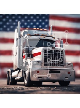 Intra Συλλεκτικό Ξύλινο Παζλ Plywood  4mm - Ασημένιο ημι-φορτηγό παρκαρισμένο μπροστά από την αμερικανική σημαία Σε Ξύλινο Κουτί - Διαστάσεις Puzzle: 10x10 cm – 25 κομμάτια