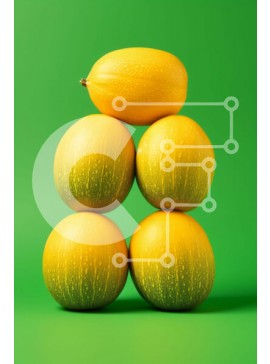 Σετ των 2 Intra Συλλεκτικό Ξύλινο Παζλ Plywood  4mm - Στοίβα από κίτρινα πεπόνια και εσπεριδοειδή σε πράσινο φόντο Σε Ξύλινο Κουτί - Διαστάσεις: 10x10 cm – 25 κομμάτια