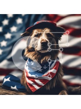 Intra Συλλεκτικό Ξύλινο Παζλ Plywood  4mm - Πατριωτικό σκυλί με αμερικανική σημαία Bandana Σε Ξύλινο Κουτί - Διαστάσεις Puzzle: 10x10 cm – 25 κομμάτια