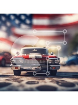 Intra Συλλεκτικό Ξύλινο Παζλ Plywood  4mm - Αυτοκίνητο παιχνίδι με αμερικανική σημαία για τους εορτασμούς της 4ης Ιουλίου Σε Ξύλινο Κουτί - Διαστάσεις Puzzle: 10x10 cm – 25 κομμάτια