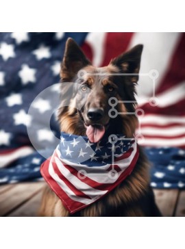 Intra Συλλεκτικό Ξύλινο Παζλ Plywood  4mm - Γερμανικός Ποιμενικός Σκύλος με Αμερικανική Σημαία Μπαντάνα Σε Ξύλινο Κουτί - Διαστάσεις Puzzle: 10x10 cm – 25 κομμάτια