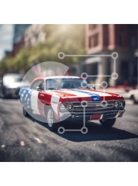 Intra Συλλεκτικό Ξύλινο Παζλ Plywood  4mm - Πατριωτικό αυτοκίνητο με αμερικανική σημαία που οδηγεί στον δρόμο Σε Ξύλινο Κουτί - Διαστάσεις Puzzle: 10x10 cm – 25 κομμάτια