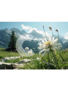 Intra Συλλεκτικό Ξύλινο Παζλ Plywood  4mm - Λευκό λουλούδι μαργαρίτας στο λιβάδι με τα βουνά Σε Ξύλινο Κουτί - Διαστάσεις: 10x10 cm – 25 κομμάτια