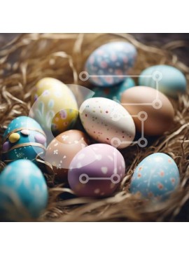 Intra Συλλεκτικό Ξύλινο Παζλ Plywood  4mm - Πολύχρωμα Πασχαλινά αυγά στο σανό Σε Ξύλινο Κουτί - Διαστάσεις Puzzle: 10x10 cm – 25 κομμάτια