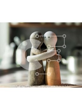 Intra Συλλεκτικό Ξύλινο Παζλ Plywood  4mm - Πήλινα ειδώλια που αγκαλιάζονται σε ξύλινη σανίδα κοπής με αλάτι Σε Ξύλινο Κουτί - Διαστάσεις Puzzle: 10x10 cm – 25 κομμάτια