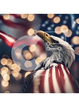 Intra Συλλεκτικό Ξύλινο Παζλ Plywood  4mm - Πατριωτικός αετός με αμερικανική σημαία Σε Ξύλινο Κουτί - Διαστάσεις: 10x10 cm – 25 κομμάτια