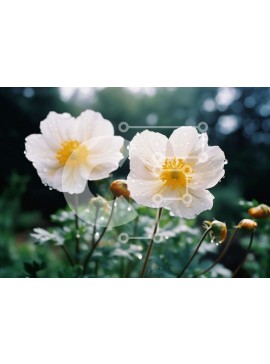 Intra Συλλεκτικό Ξύλινο Παζλ Plywood  4mm - Λευκά λουλούδια με σταγονίδια νερού σε καταπράσινο περιβάλλον Σε Ξύλινο Κουτί - Διαστάσεις: 10x10 cm – 25 κομμάτια