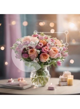 Σετ των 2 Intra Συλλεκτικό Ξύλινο Παζλ Plywood  4mm - Γυάλινο βάζο με ροζ και ροδακινί τριαντάφυλλα, κεριά και βιβλία Σε Ξύλινο Κουτί - Διαστάσεις: 10x10 cm – 25 κομμάτια