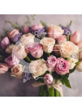 Σετ των 2 Intra Συλλεκτικό Ξύλινο Παζλ Plywood  4mm - Κομψό μπουκέτο με ροζ, λευκά και λεβάντα τριαντάφυλλα σε γκρι φόντο Σε Ξύλινο Κουτί - Διαστάσεις: 10x10 cm – 25 κομμάτια