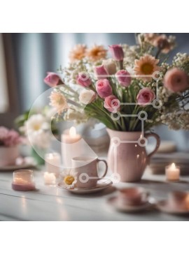 Intra Συλλεκτικό Ξύλινο Παζλ Plywood  4mm - Κομψό τραπέζι με φλιτζάνια, πιάτα και λουλούδια Σε Ξύλινο Κουτί - Διαστάσεις Puzzle: 10x10 cm – 25 κομμάτια