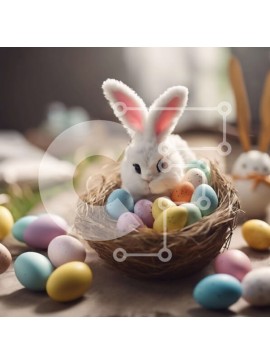 Intra Συλλεκτικό Ξύλινο Παζλ Plywood  4mm - Λευκό λαγουδάκι στη φωλιά αυγών του Πάσχα Σε Ξύλινο Κουτί - Διαστάσεις Puzzle: 10x10 cm – 25 κομμάτια