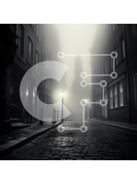 Intra Συλλεκτικό Ξύλινο Παζλ Plywood  4mm - Σκοτεινή ομιχλώδης οδός με τον πύργο του ρολογιού Σε Ξύλινο Κουτί - Διαστάσεις Puzzle: 10x10 cm – 25 κομμάτια