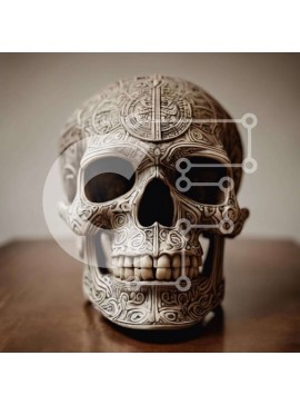 Intra Συλλεκτικό Ξύλινο Παζλ Plywood  4mm - Περίπλοκο σκαλιστό κρανίο σε παλιό ξύλινο τραπέζι Σε Ξύλινο Κουτί - Διαστάσεις Puzzle: 10x10 cm – 25 κομμάτια