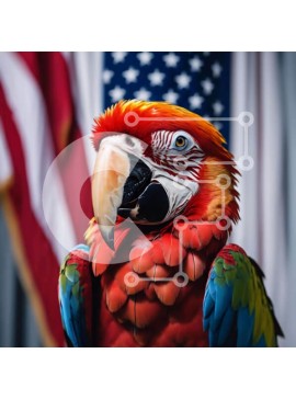 Intra Συλλεκτικό Ξύλινο Παζλ Plywood  4mm - Πολύχρωμος παπαγάλος με φόντο αμερικανικής σημαίας Σε Ξύλινο Κουτί - Διαστάσεις: 10x10 cm – 25 κομμάτια