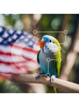 Intra Συλλεκτικό Ξύλινο Παζλ Plywood  4mm - Πολύχρωμος παπαγάλος σκαρφαλωμένος στην αμερικανική σημαία Σε Ξύλινο Κουτί - Διαστάσεις: 10x10 cm – 25 κομμάτια