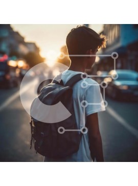 Intra Συλλεκτικό Ξύλινο Παζλ Plywood  4mm - Αγόρι που περπατά στο ηλιοβασίλεμα με ένα σακίδιο Σε Ξύλινο Κουτί - Διαστάσεις Puzzle: 10x10 cm – 25 κομμάτια