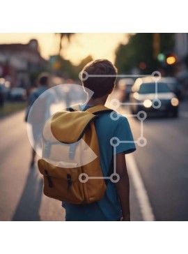 Intra Συλλεκτικό Ξύλινο Παζλ Plywood  4mm - Νεαρό αγόρι που περπατά με το σακίδιο πλάτης Σε Ξύλινο Κουτί - Διαστάσεις Puzzle: 10x10 cm – 25 κομμάτια