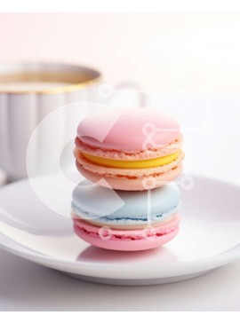 Σετ των 2 Intra Συλλεκτικό Ξύλινο Παζλ Plywood  4mm - Πολύχρωμα μακαρόν και καφές στο άσπρο πιάτο Σε Ξύλινο Κουτί - Διαστάσεις: 10x10 cm – 25 κομμάτια