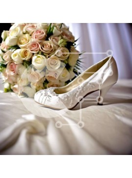 Σετ των 2 Intra Συλλεκτικό Ξύλινο Παζλ Plywood  4mm - Λευκό παπούτσι γάμου με ροζ και λευκά τριαντάφυλλα μπουκέτο Σε Ξύλινο Κουτί - Διαστάσεις: 10x10 cm – 25 κομμάτια