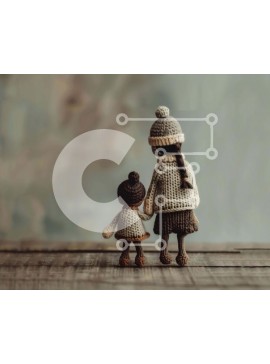 Intra Συλλεκτικό Ξύλινο Παζλ Plywood  4mm - Κροσέ κούκλες σε χειμερινά ρούχα κρατώντας τα χέρια Σε Ξύλινο Κουτί - Διαστάσεις Puzzle: 10x10 cm – 25 κομμάτια