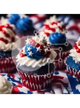 Σετ των 2 Intra Συλλεκτικό Ξύλινο Παζλ Plywood  4mm - Cupcakes 4ης Ιουλίου με παγωμένο κόκκινο, λευκό και μπλε Σε Ξύλινο Κουτί - Διαστάσεις: 10x10 cm – 25 κομμάτια