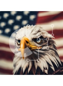 Intra Συλλεκτικό Ξύλινο Παζλ Plywood  4mm - Εκφοβιστικός Φαλακρός Αετός μπροστά από την Αμερικανική Σημαία Σε Ξύλινο Κουτί - Διαστάσεις: 10x10 cm – 25 κομμάτια