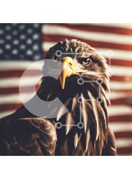 Intra Συλλεκτικό Ξύλινο Παζλ Plywood  4mm - Κοντινό πλάνο του αετού με την αμερικανική σημαία Σε Ξύλινο Κουτί - Διαστάσεις: 10x10 cm – 25 κομμάτια