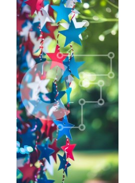 Intra Συλλεκτικό Ξύλινο Παζλ Plywood  4mm - Κόκκινα, λευκά και μπλε χάρτινα αστέρια που κρέμονται σε εξωτερικούς χώρους Σε Ξύλινο Κουτί - Διαστάσεις Puzzle: 10x10 cm – 25 κομμάτια