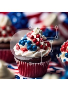 Σετ των 2 Intra Συλλεκτικό Ξύλινο Παζλ Plywood  4mm - Cupcakes 4ης Ιουλίου σε τραπεζομάντιλο αμερικανικής σημαίας Σε Ξύλινο Κουτί - Διαστάσεις: 10x10 cm – 25 κομμάτια