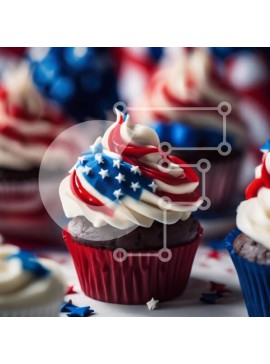 Σετ των 2 Intra Συλλεκτικό Ξύλινο Παζλ Plywood  4mm - Πατριωτικά cupcakes με σχέδιο αμερικανικής σημαίας Σε Ξύλινο Κουτί - Διαστάσεις: 10x10 cm – 25 κομμάτια