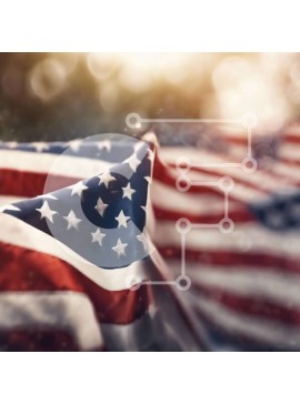 Intra Συλλεκτικό Ξύλινο Παζλ Plywood  4mm - Δύο αμερικανικές σημαίες που κυματίζουν στον άνεμο Σε Ξύλινο Κουτί - Διαστάσεις Puzzle: 10x10 cm – 25 κομμάτια