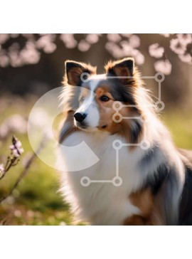 Intra Συλλεκτικό Ξύλινο Παζλ Plywood  4mm - Brown and White Collie Dog κοντά στα Pink Flowers Σε Ξύλινο Κουτί - Διαστάσεις: 10x10 cm – 25 κομμάτια