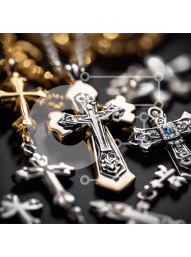 Σετ των 2 Intra Συλλεκτικό Ξύλινο Παζλ Plywood  4mm - Συλλογή από μενταγιόν από χρυσό, ασήμι και μαύρο σταυρό Σε Ξύλινο Κουτί - Διαστάσεις: 10x10 cm – 25 κομμάτια