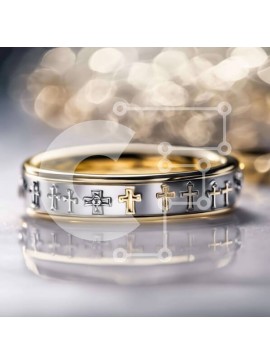 Σετ των 2 Intra Συλλεκτικό Ξύλινο Παζλ Plywood  4mm - Χρυσή και ασημένια βέρα με σχέδιο σταυρού Σε Ξύλινο Κουτί - Διαστάσεις: 10x10 cm – 25 κομμάτια