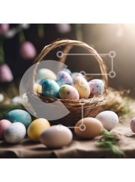 Intra Συλλεκτικό Ξύλινο Παζλ Plywood  4mm - Πολύχρωμο Πασχαλινό καλάθι αυγών Σε Ξύλινο Κουτί - Διαστάσεις Puzzle: 10x10 cm – 25 κομμάτια