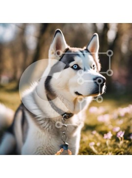 Intra Συλλεκτικό Ξύλινο Παζλ Plywood  4mm - Λευκό και γκρι γεροδεμένο σκυλί που κάθεται σε γρασίδι με πορτοκαλί γιακά Σε Ξύλινο Κουτί - Διαστάσεις: 10x10 cm – 25 κομμάτια