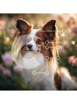 Intra Συλλεκτικό Ξύλινο Παζλ Plywood  4mm - Καφέ και λευκό σκυλί ανάμεσα στα λουλούδια Σε Ξύλινο Κουτί - Διαστάσεις: 10x10 cm – 25 κομμάτια