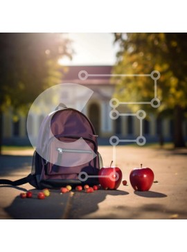 Intra Συλλεκτικό Ξύλινο Παζλ Plywood  4mm - Μωβ σακίδιο πλάτης δίπλα σε δύο μήλα Σε Ξύλινο Κουτί - Διαστάσεις Puzzle: 10x10 cm – 25 κομμάτια