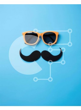 Intra Συλλεκτικό Ξύλινο Παζλ Plywood  4mm - Δημιουργικά γυαλιά ηλίου και μουστάκι σε μπλε φόντο Σε Ξύλινο Κουτί - Διαστάσεις Puzzle: 10x10 cm – 25 κομμάτια