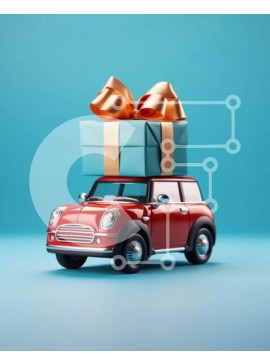 Intra Συλλεκτικό Ξύλινο Παζλ Plywood  4mm - Κόκκινο μίνι αυτοκίνητο με ανοιχτό κουτί δώρου Σε Ξύλινο Κουτί - Διαστάσεις Puzzle: 10x10 cm – 25 κομμάτια