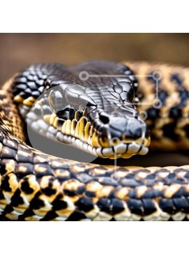 Intra Συλλεκτικό Ξύλινο Παζλ Plywood  4mm - Κοντινό πλάνο ενός μαύρου και κίτρινου κροταλία Σε Ξύλινο Κουτί - Διαστάσεις: 10x10 cm – 25 κομμάτια