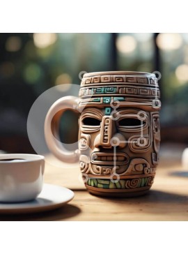 Σετ των 2 Intra Συλλεκτικό Ξύλινο Παζλ Plywood  4mm - Κούπα καφέ με σχέδιο εμπνευσμένο από τους Αζτέκους Σε Ξύλινο Κουτί - Διαστάσεις: 10x10 cm – 25 κομμάτια