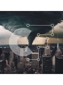 Intra Συλλεκτικό Ξύλινο Παζλ Plywood  4mm - Μεγάλο σύννεφο ανεμοστρόβιλου πάνω από το αστικό τοπίο Σε Ξύλινο Κουτί - Διαστάσεις Puzzle: 10x10 cm – 25 κομμάτια