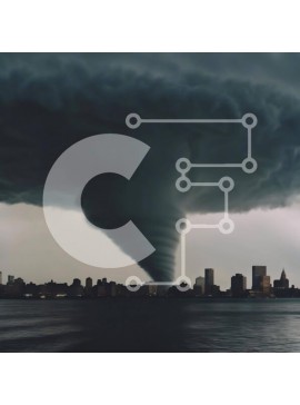 Intra Συλλεκτικό Ξύλινο Παζλ Plywood  4mm - Σύννεφο ανεμοστρόβιλου που αιωρείται πάνω από το νερό και το αστικό τοπίο Σε Ξύλινο Κουτί - Διαστάσεις Puzzle: 10x10 cm – 25 κομμάτια