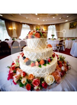 Σετ των 2 Intra Συλλεκτικό Ξύλινο Παζλ Plywood  4mm - Κομψή γαμήλια τούρτα τριών επιπέδων με φρέσκα φρούτα και λουλούδια Σε Ξύλινο Κουτί - Διαστάσεις: 10x10 cm – 25 κομμάτια