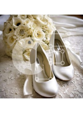 Σετ των 2 Intra Συλλεκτικό Ξύλινο Παζλ Plywood  4mm - Μπουκέτο με λευκά νυφικά παπούτσια και τριαντάφυλλα στο δαντελένιο τραπέζι Σε Ξύλινο Κουτί - Διαστάσεις: 10x10 cm – 25 κομμάτια