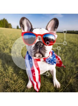 Intra Συλλεκτικό Ξύλινο Παζλ Plywood  4mm - Patriotic Dog Outdoors με Αξεσουάρ Αμερικανικής Σημαίας Σε Ξύλινο Κουτί - Διαστάσεις: 10x10 cm – 25 κομμάτια