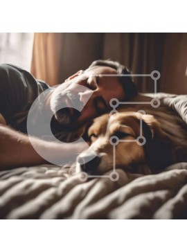 Intra Συλλεκτικό Ξύλινο Παζλ Plywood  4mm - Άνδρας που κοιμάται στο κρεβάτι με σκύλο Σε Ξύλινο Κουτί - Διαστάσεις Puzzle: 10x10 cm – 25 κομμάτια